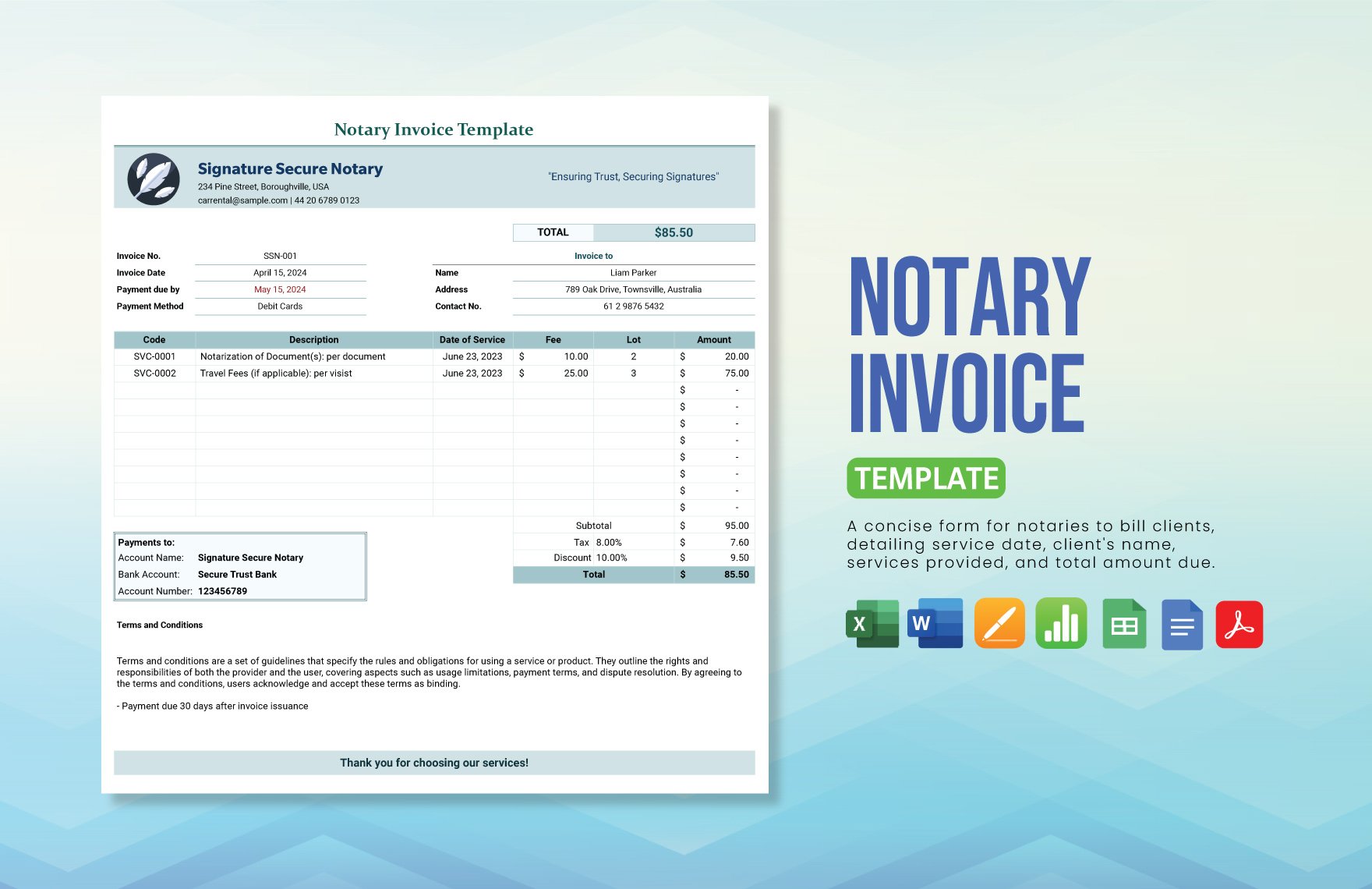 Notary Invoice Template in Word, Google Docs, Excel, PDF, Google Sheets, Apple Pages, Apple Numbers