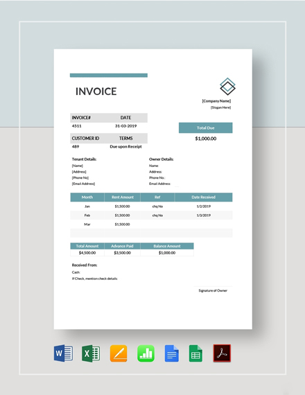 FREE Rent Invoice Template Download in Word Google Docs Excel PDF