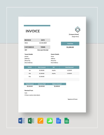 office rent invoice format