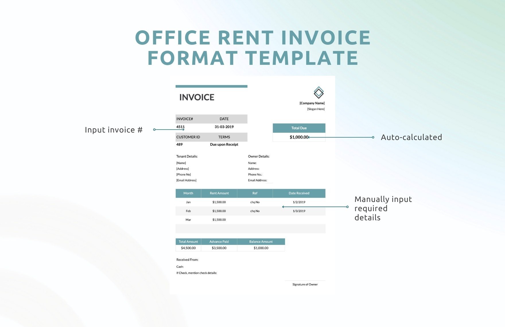Office Rent Invoice Format Template