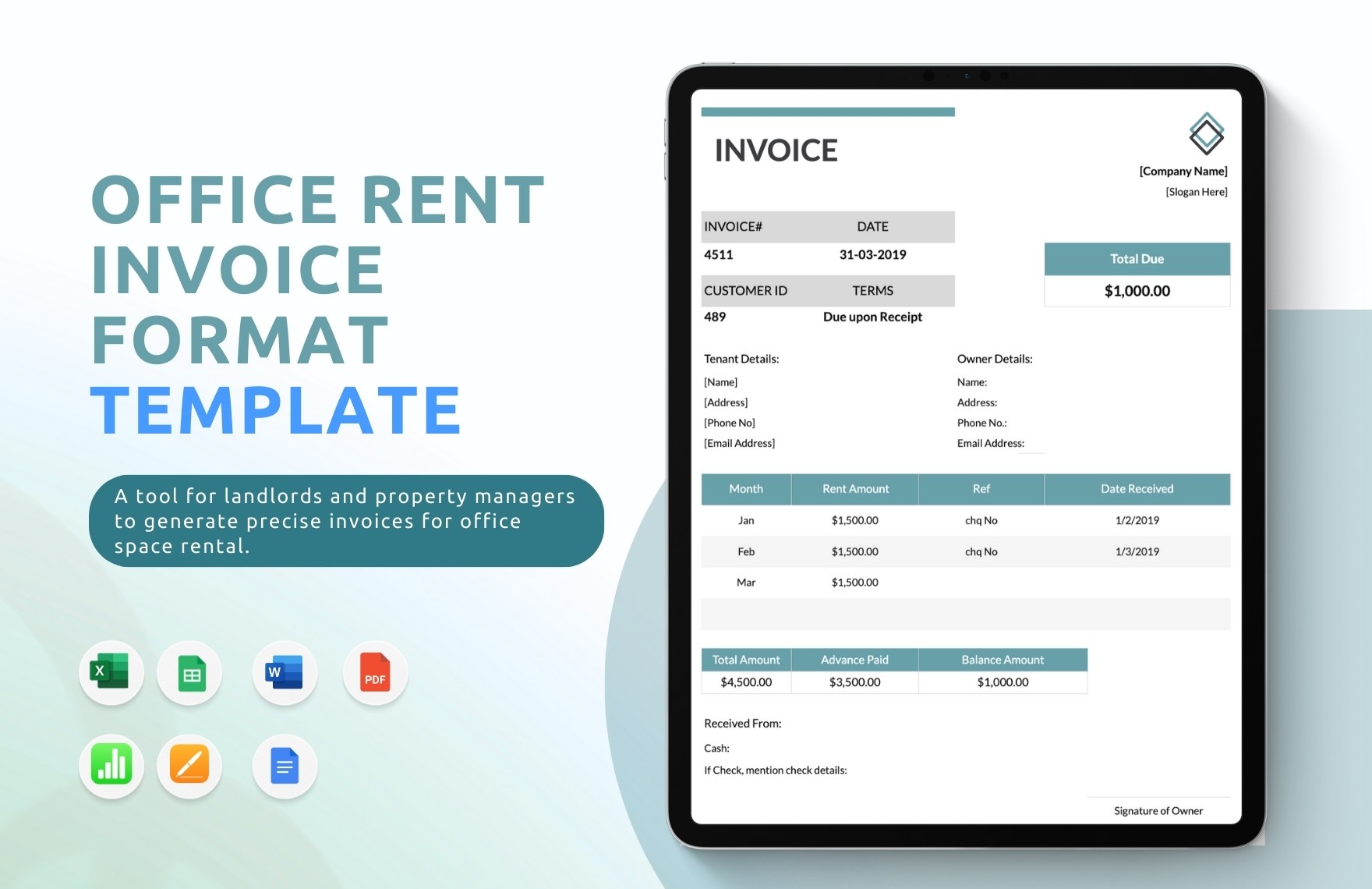 Office Rent Invoice Format Template in Google Docs, Pages, Word, Apple Numbers, Excel, Google Sheets, PDF - Download | Template.net