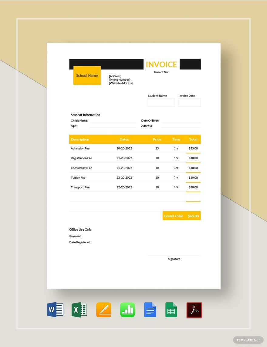 Preschool Education Invoice Template