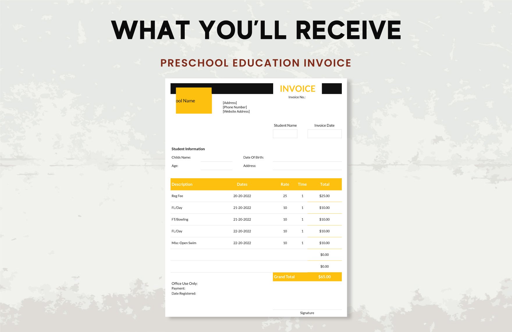 Preschool Education Invoice Template