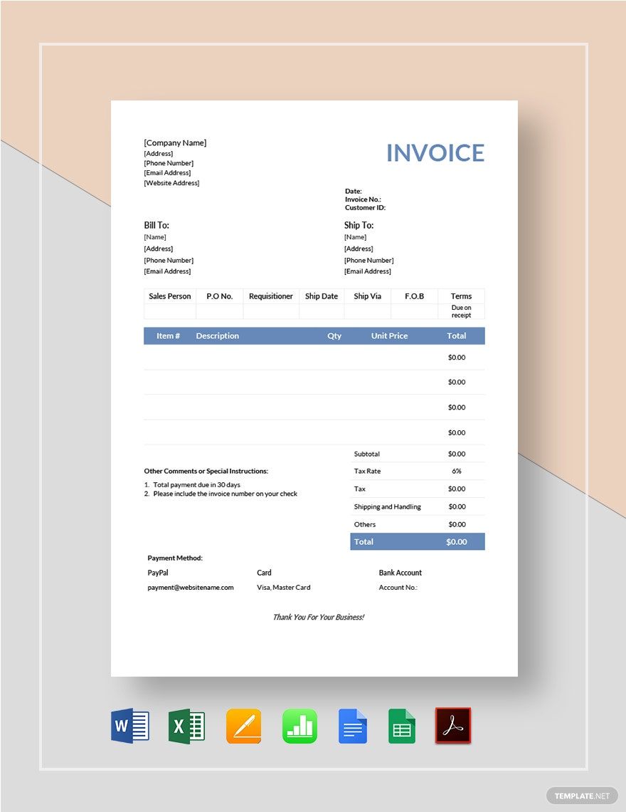 Product Sales Invoice Template in Google Sheets, Google Docs, Apple Numbers, Pages, Excel, Word, PDF - Download | Template.net