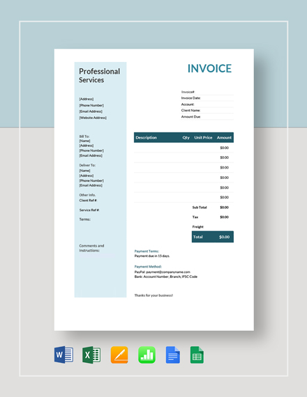 invoice for professional services template