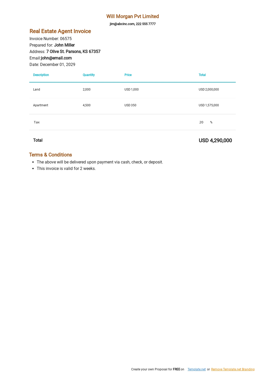Vacation rental invoice template
