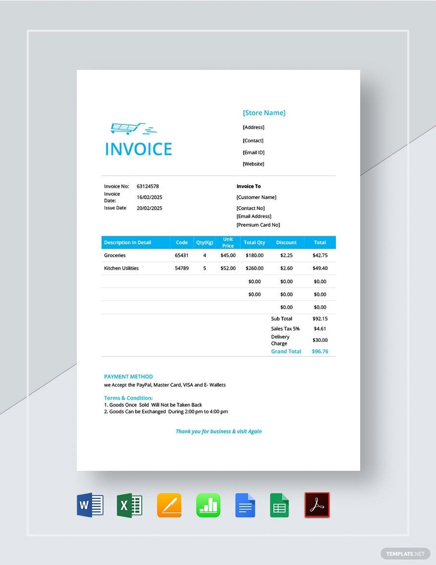 Retail Store Invoice Template in Google Docs, Google Sheets, Apple Numbers, Word, Pages, Excel, PDF - Download | Template.net