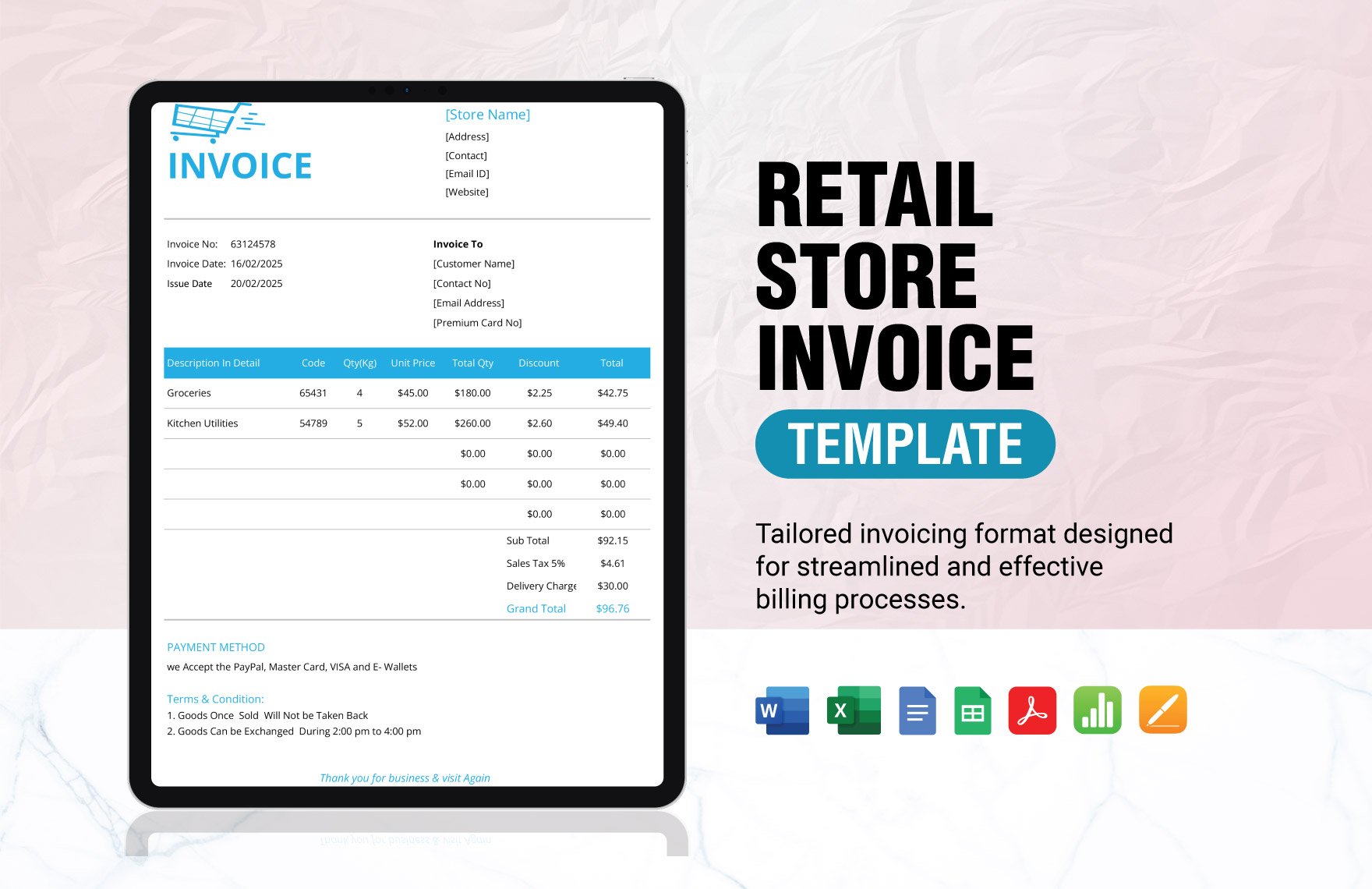 Free Retail Store Invoice Template in Word, Google Docs, Excel, PDF, Google Sheets, Apple Pages, Apple Numbers