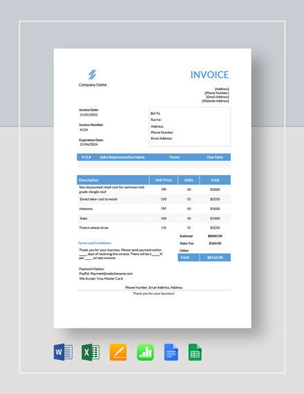 9+ Roofing Invoice Templates - Free Word, PDF Format Download | Free ...