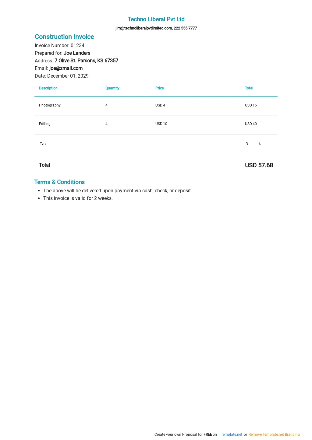 excel self employed printable invoice template