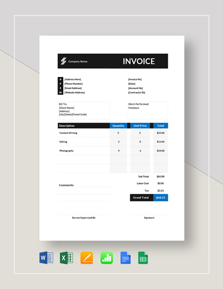 self employment contractor invoice