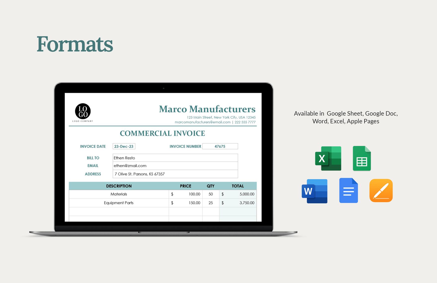 Commercial Invoice Template For Export