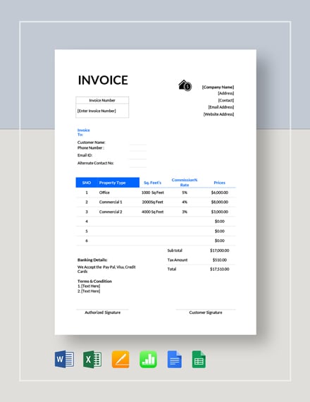 commercial real estate invoice