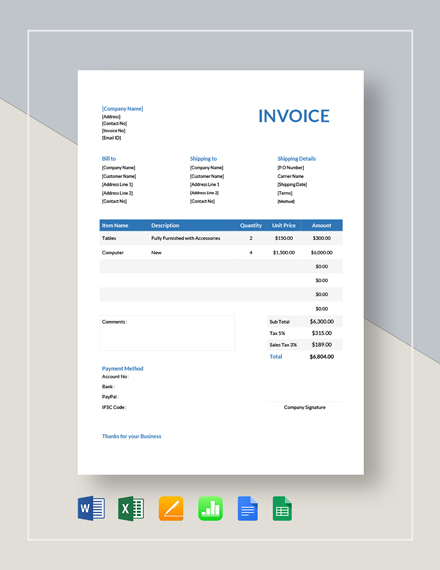 Company Invoice Template 7 Free Word Excel PDF Document Downloads