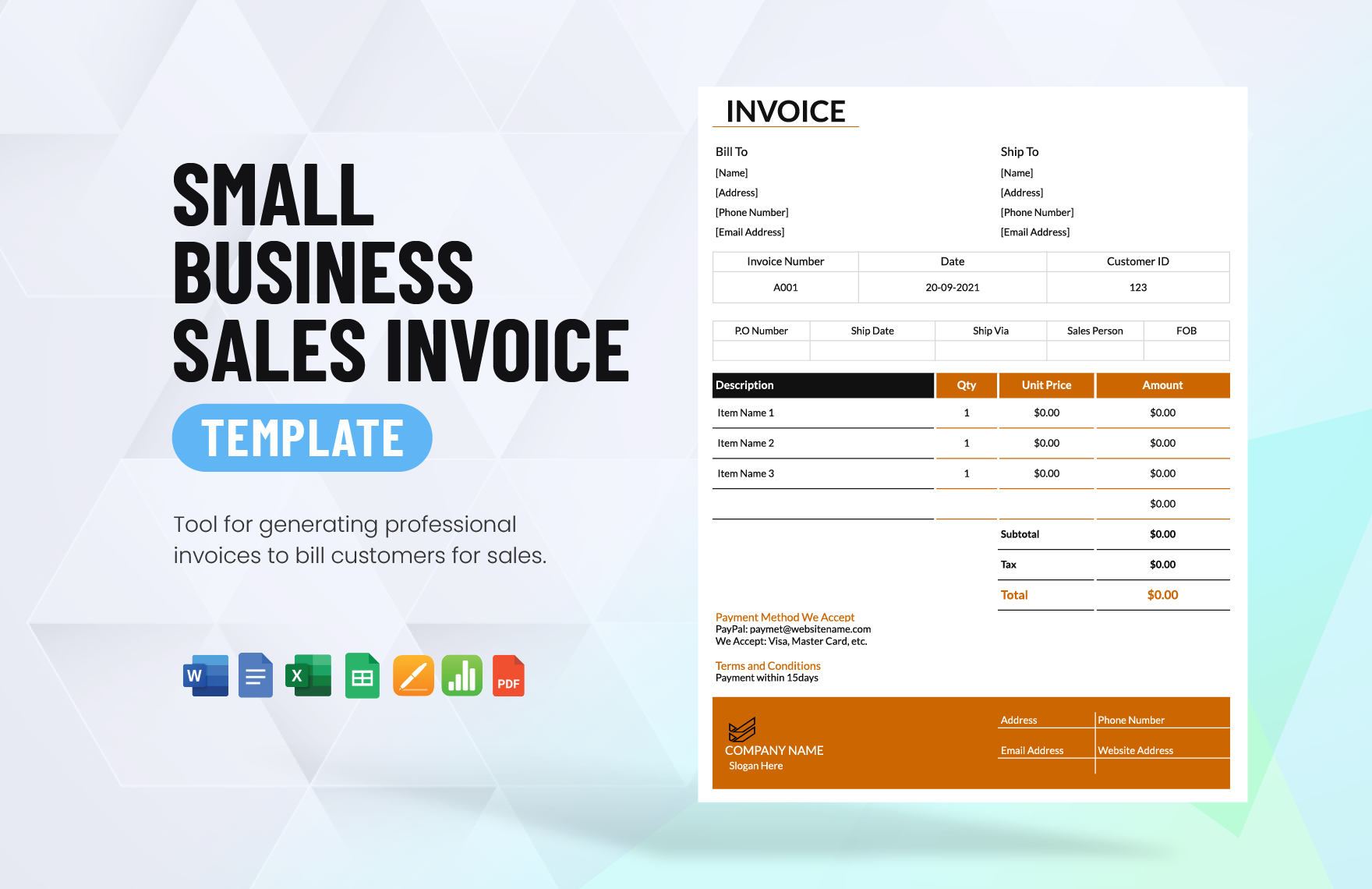 Small Business Sales Invoice Template in Word, Google Docs, Excel, PDF, Google Sheets, Apple Pages, Apple Numbers