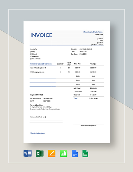 8  Training Invoice Templates Word PDF