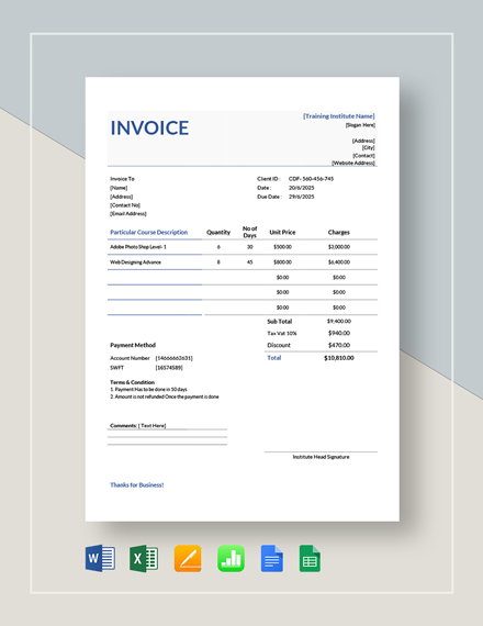 Learning Invoice 8+ Training Invoice Templates - Word, PDF