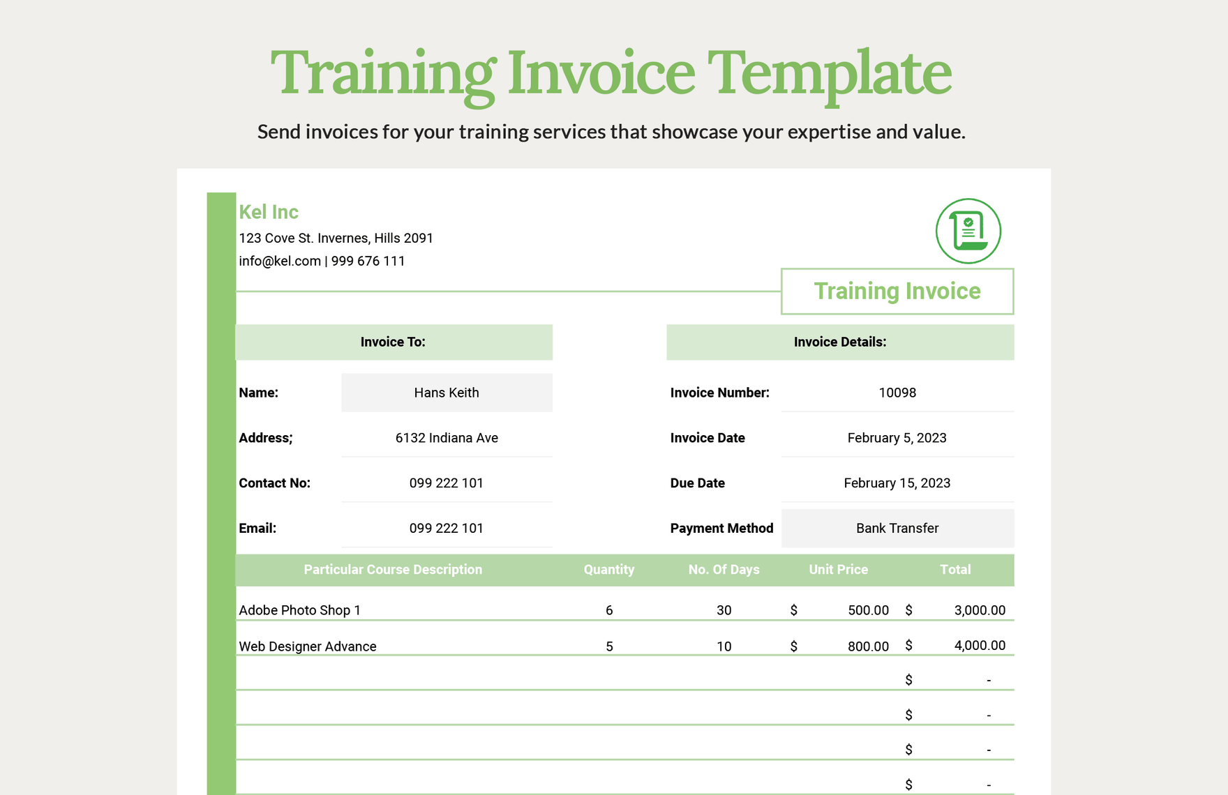 Training Invoice Template