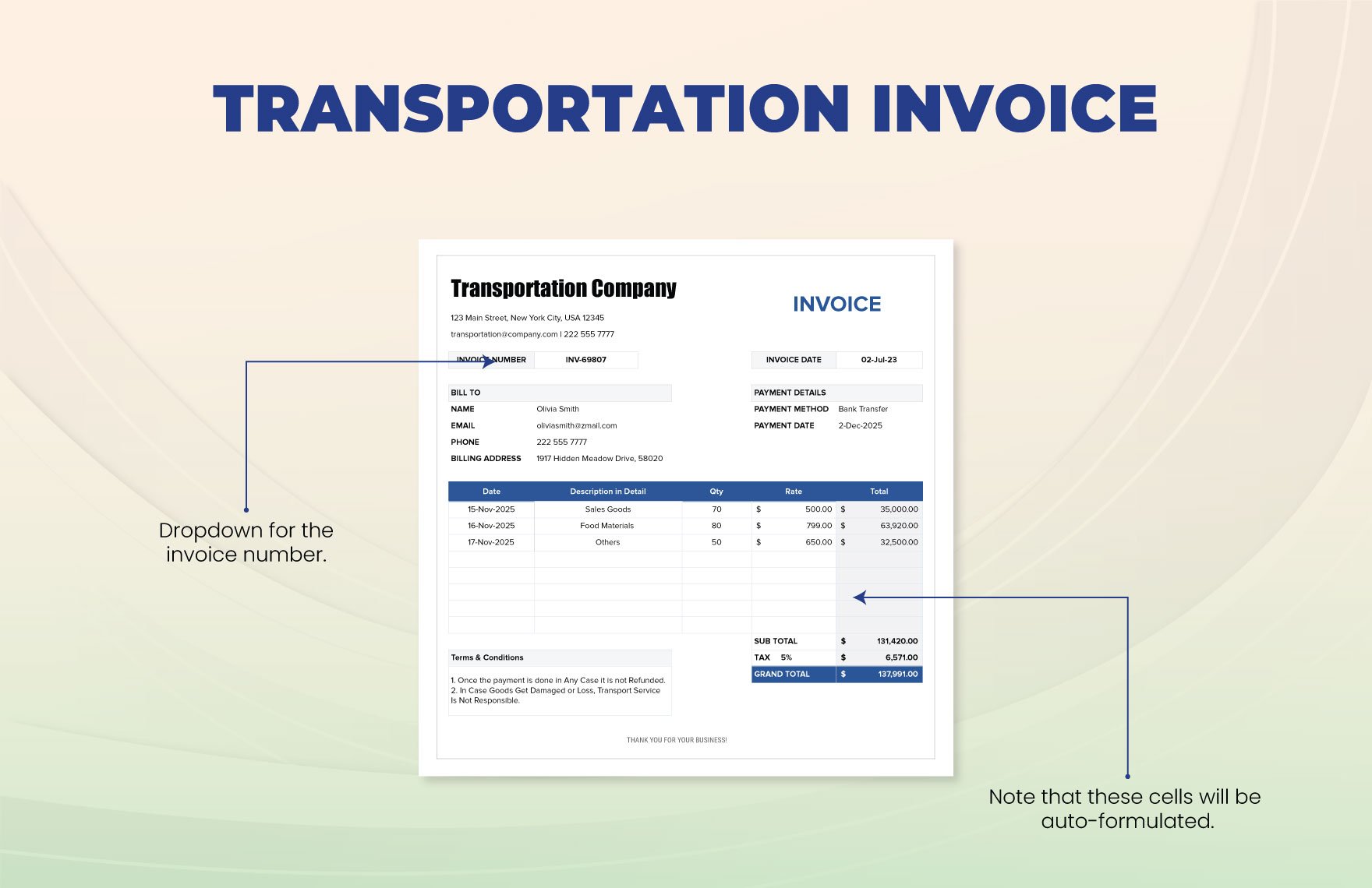 Transportation Invoice Template