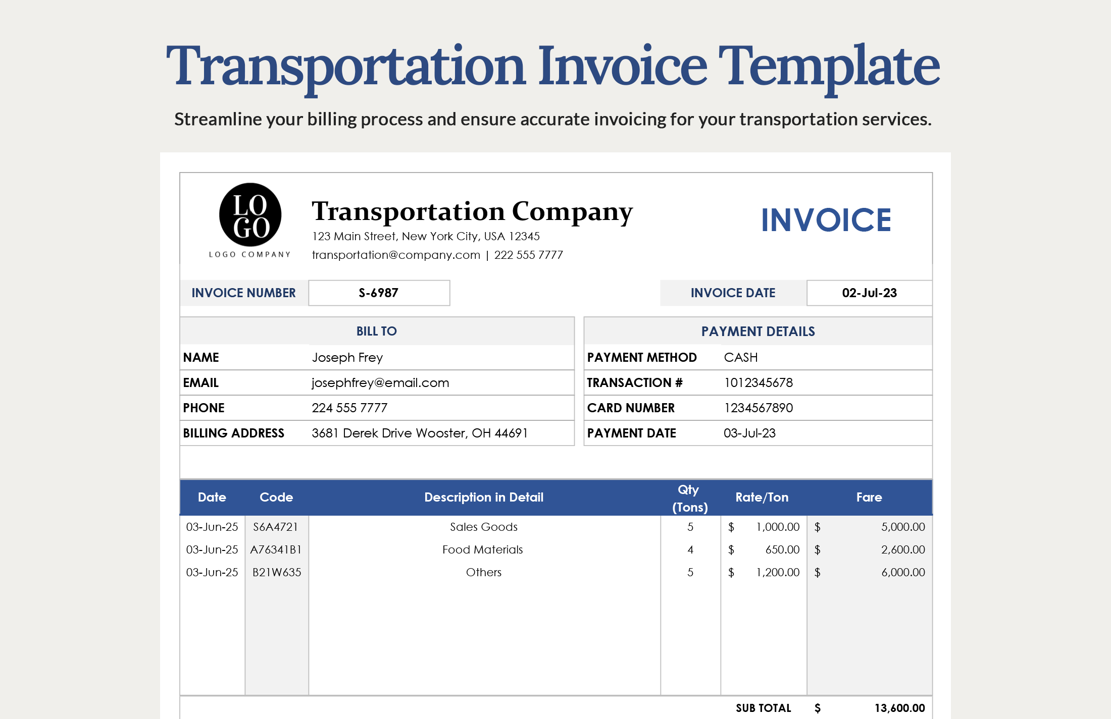 Transportation Invoice Template Download in Word, Google Docs, Excel