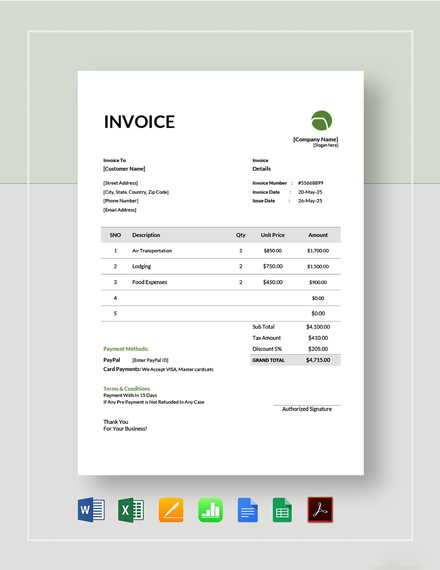 travel agency invoice format excel free download