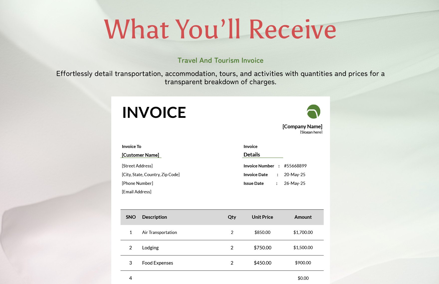Travel And Tourism Invoice Template