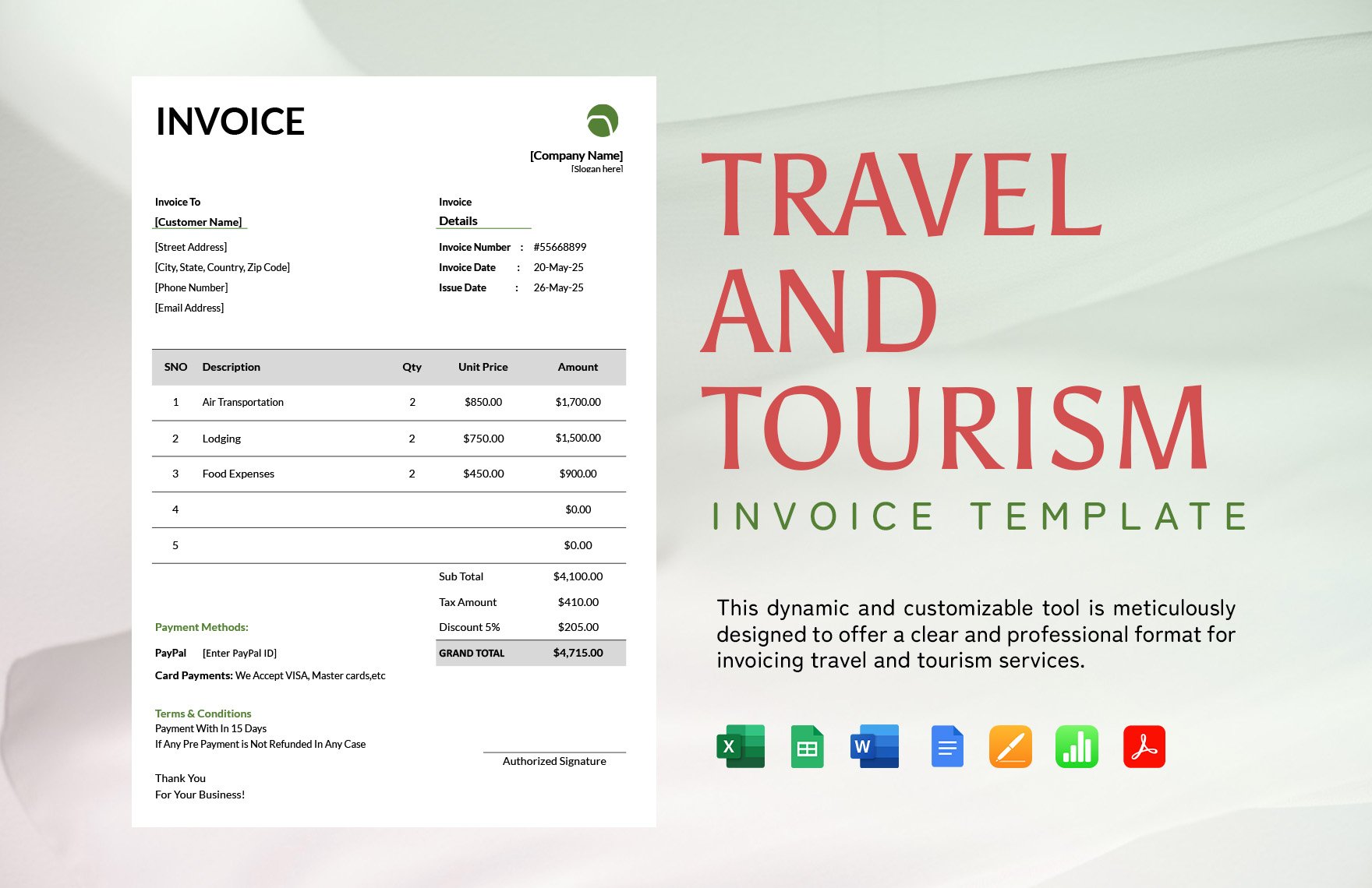 Travel And Tourism Invoice Template