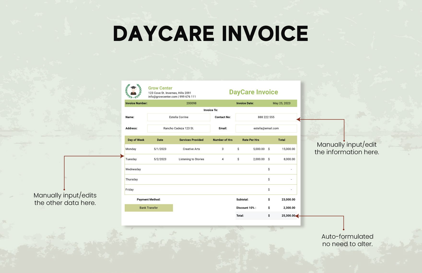 Daycare Invoice Template