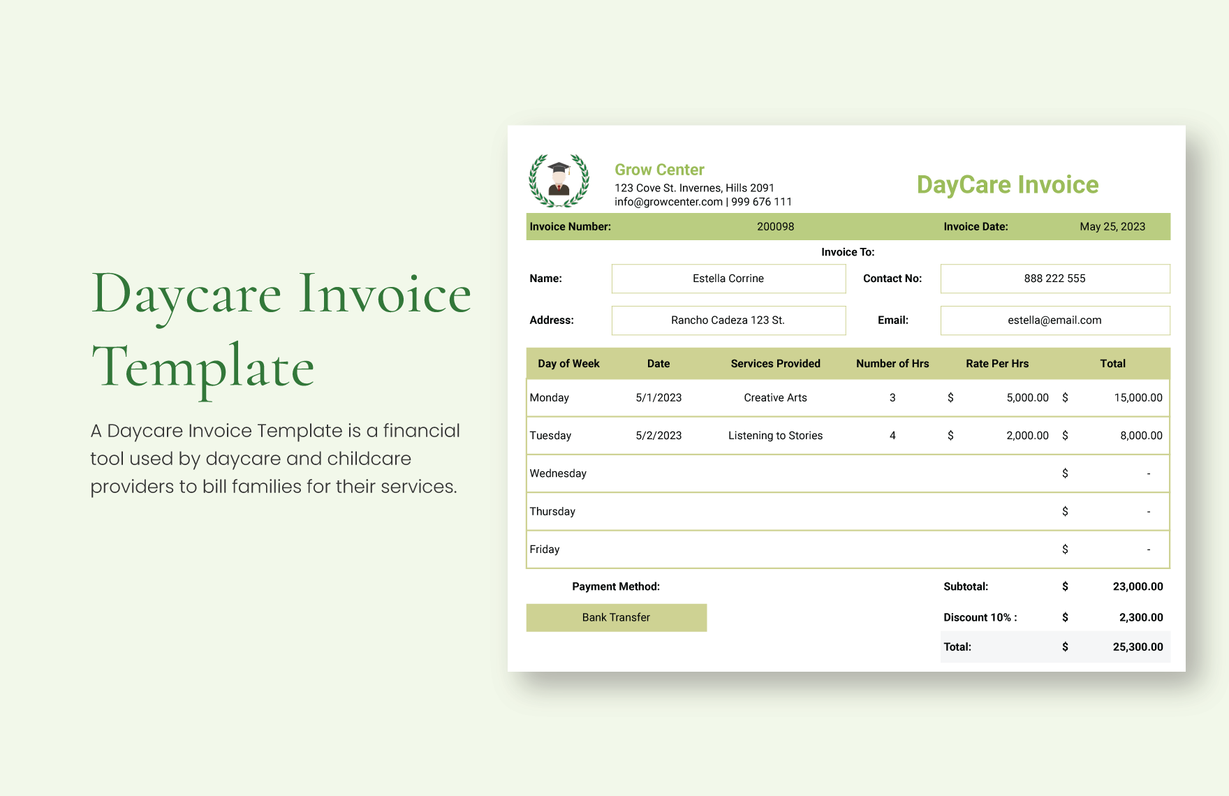 Daycare Invoice Template