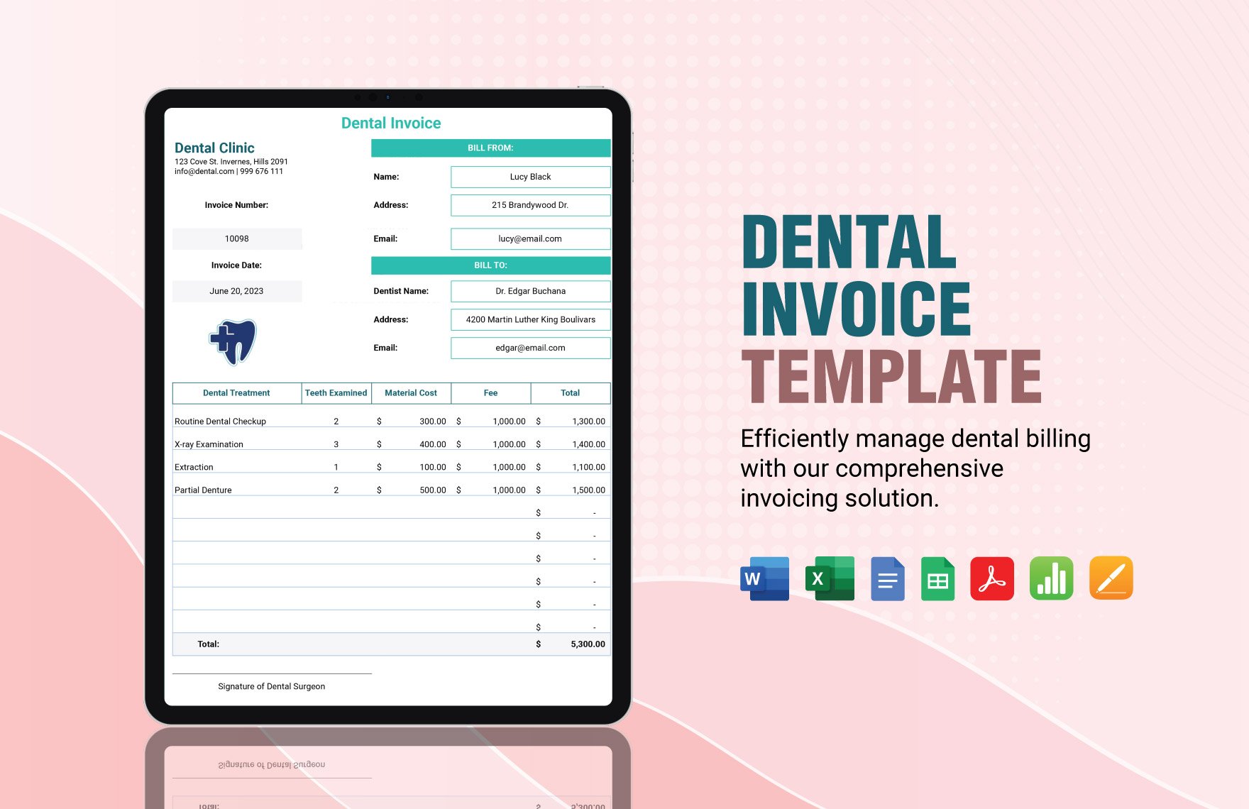 Dental Invoice Template in Word, Google Docs, Excel, PDF, Google Sheets, Apple Pages, Apple Numbers