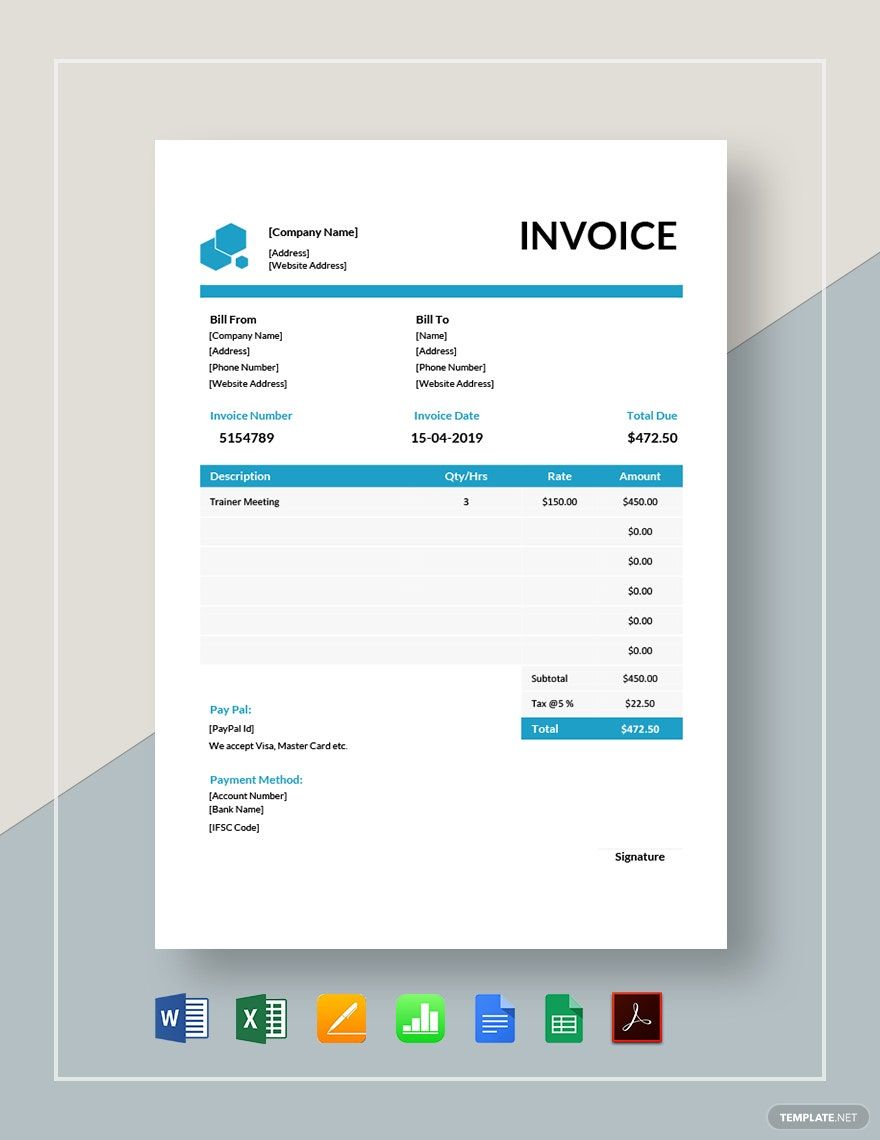 Educational Consultant Invoice Template in Google Docs, Google Sheets