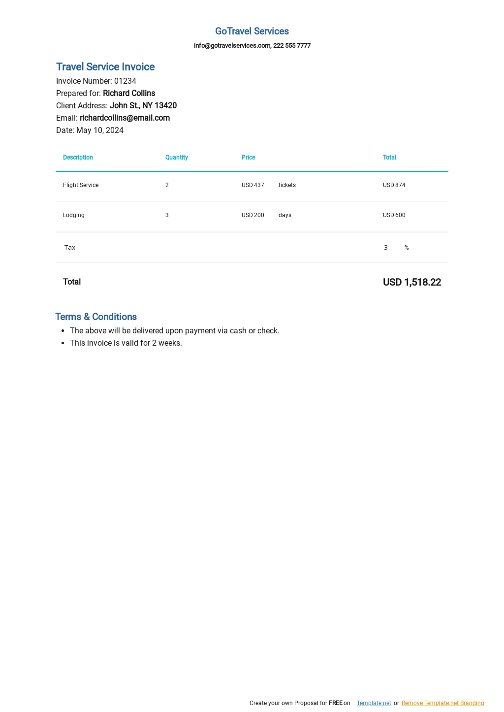 travel agency invoice format excel free download