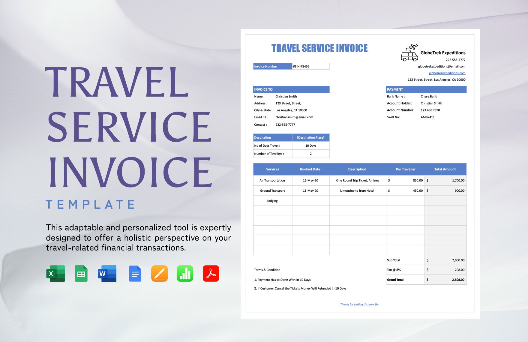 Travel Service Invoice Template
