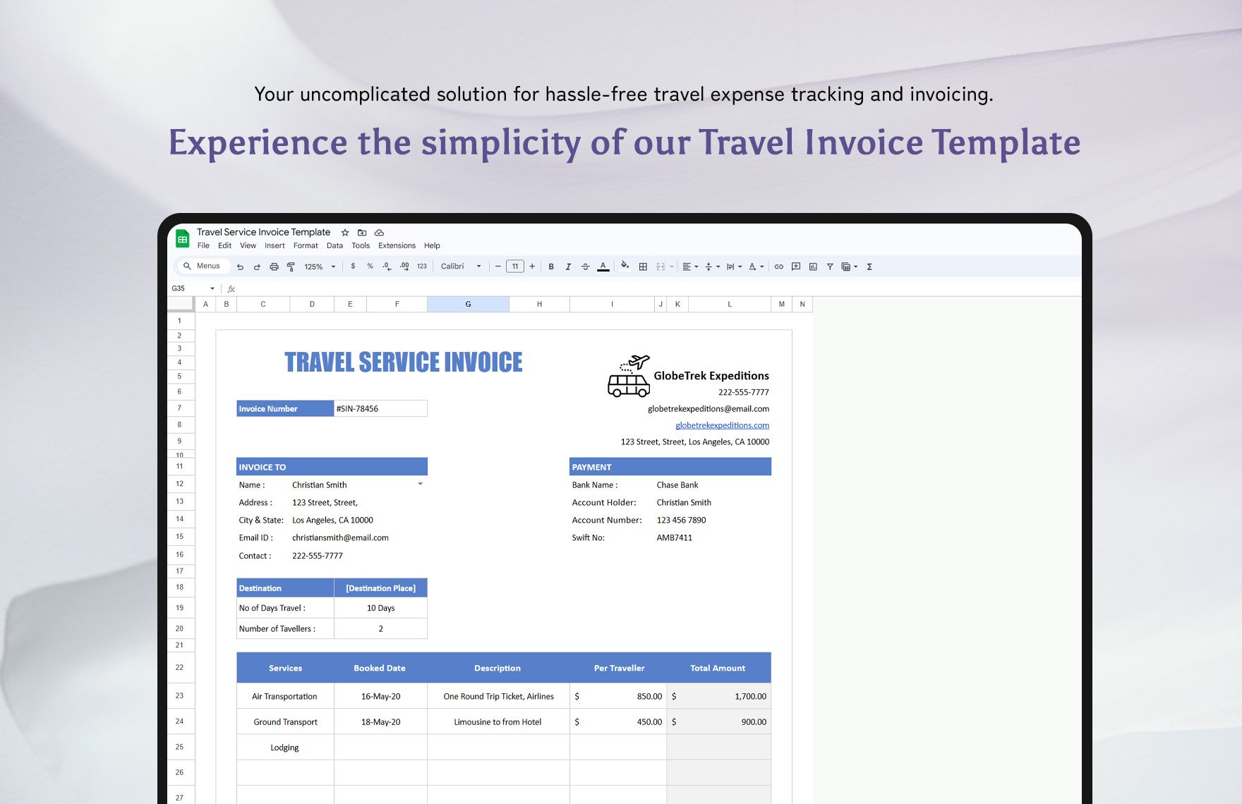 Travel Service Invoice Template