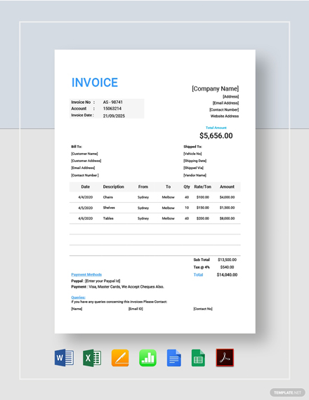 Trucking Company Invoice Template PDF Word Excel Google Docs