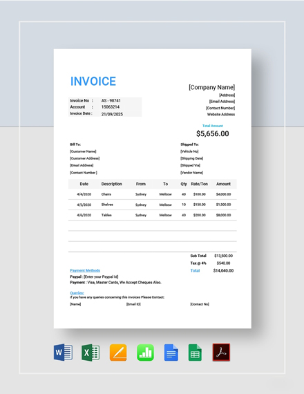 trucking company invoice template  pdf  word doc  excel