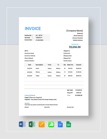 trucking company invoice