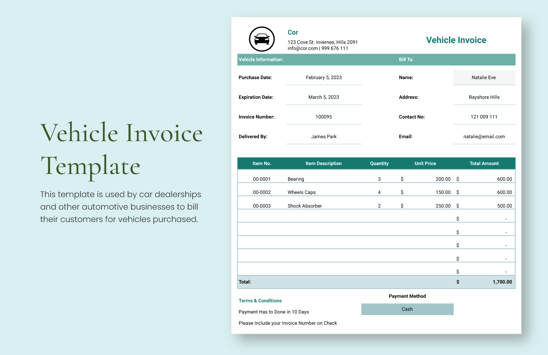Vehicle Invoice Template