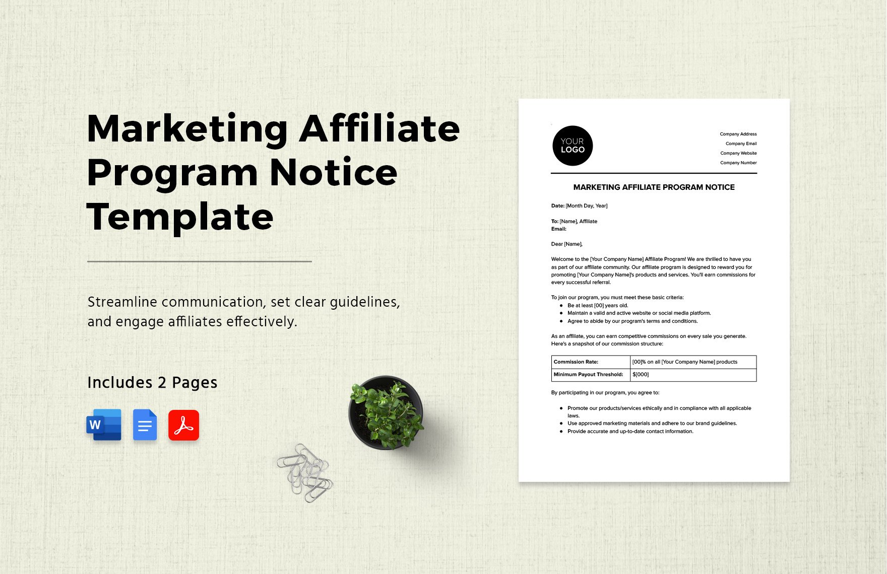 Marketing Affiliate Program Notice Template in Word, Google Docs, PDF
