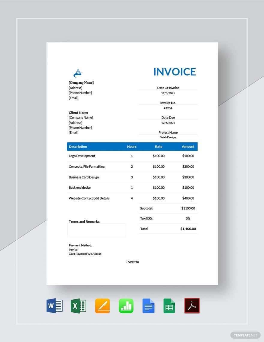Web Design Invoice Template Word Google Docs Excel PDF Google 