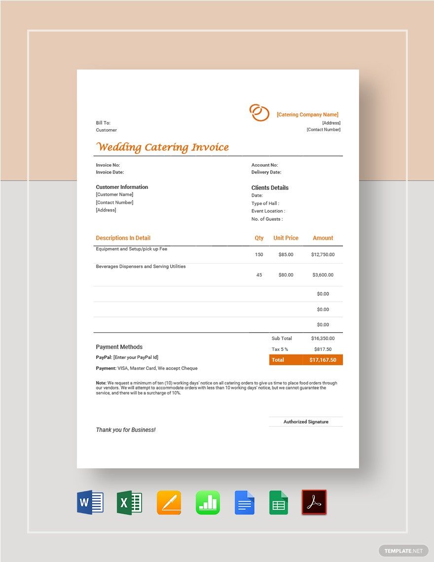 Wedding Catering Invoice Template Download in Word, Google Docs