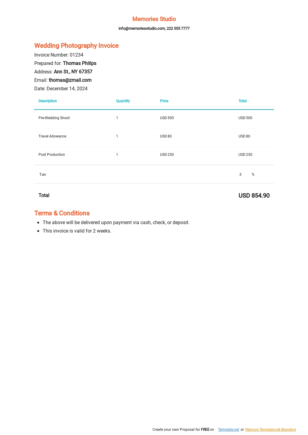 FREE Wedding Photography Invoice Template Google Docs, Google Sheets