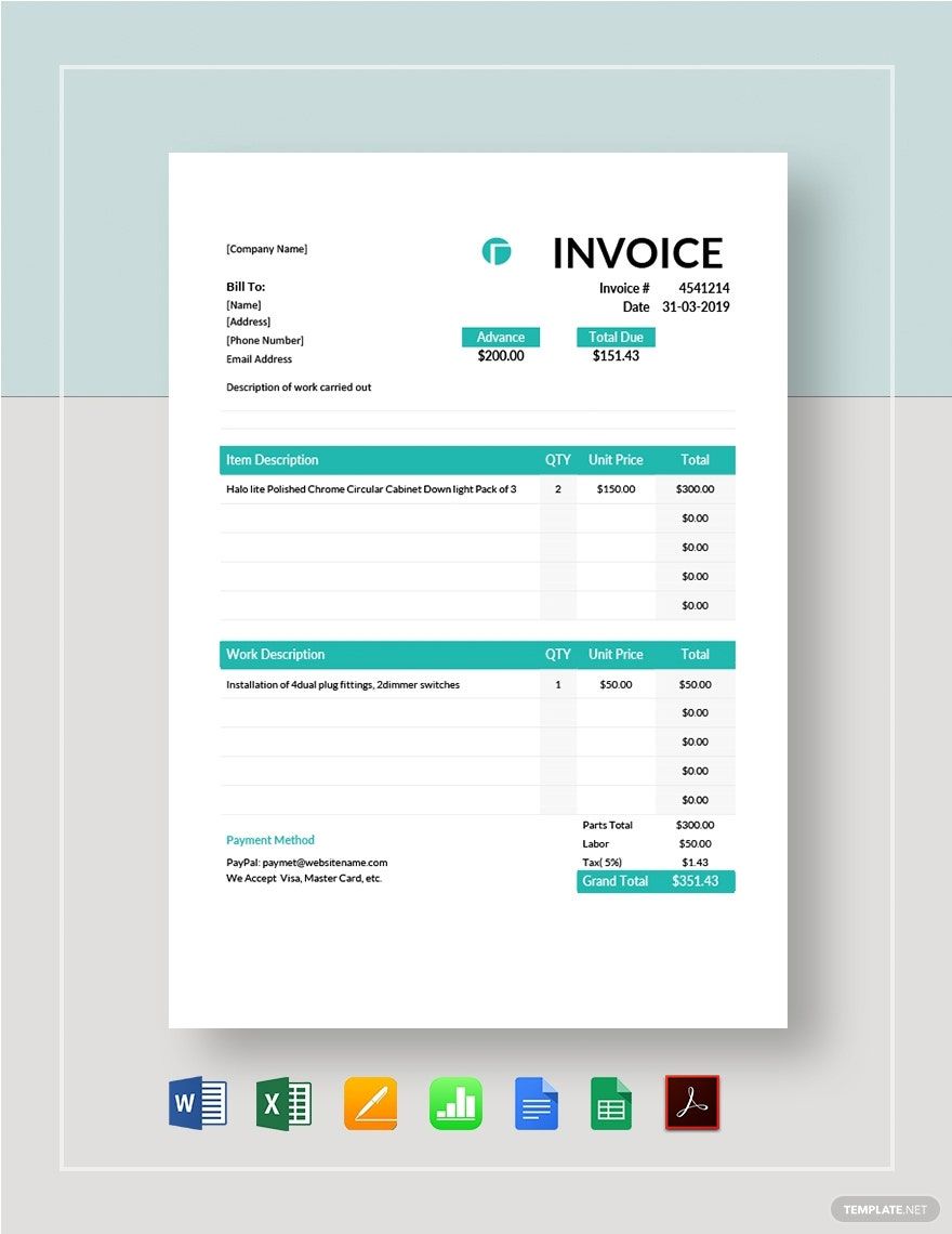 Electrical Contractor Invoice Template