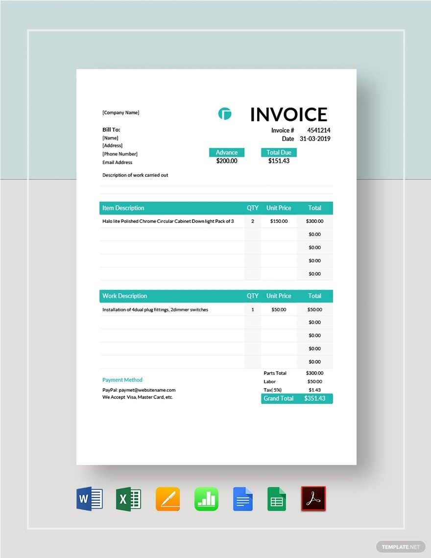 free printable electrical invoices