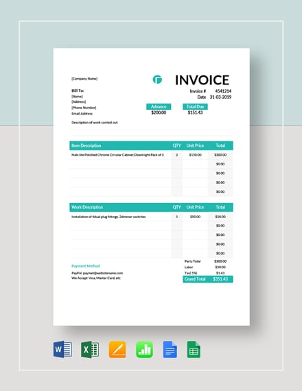 Electrician Invoice Template Free from images.template.net