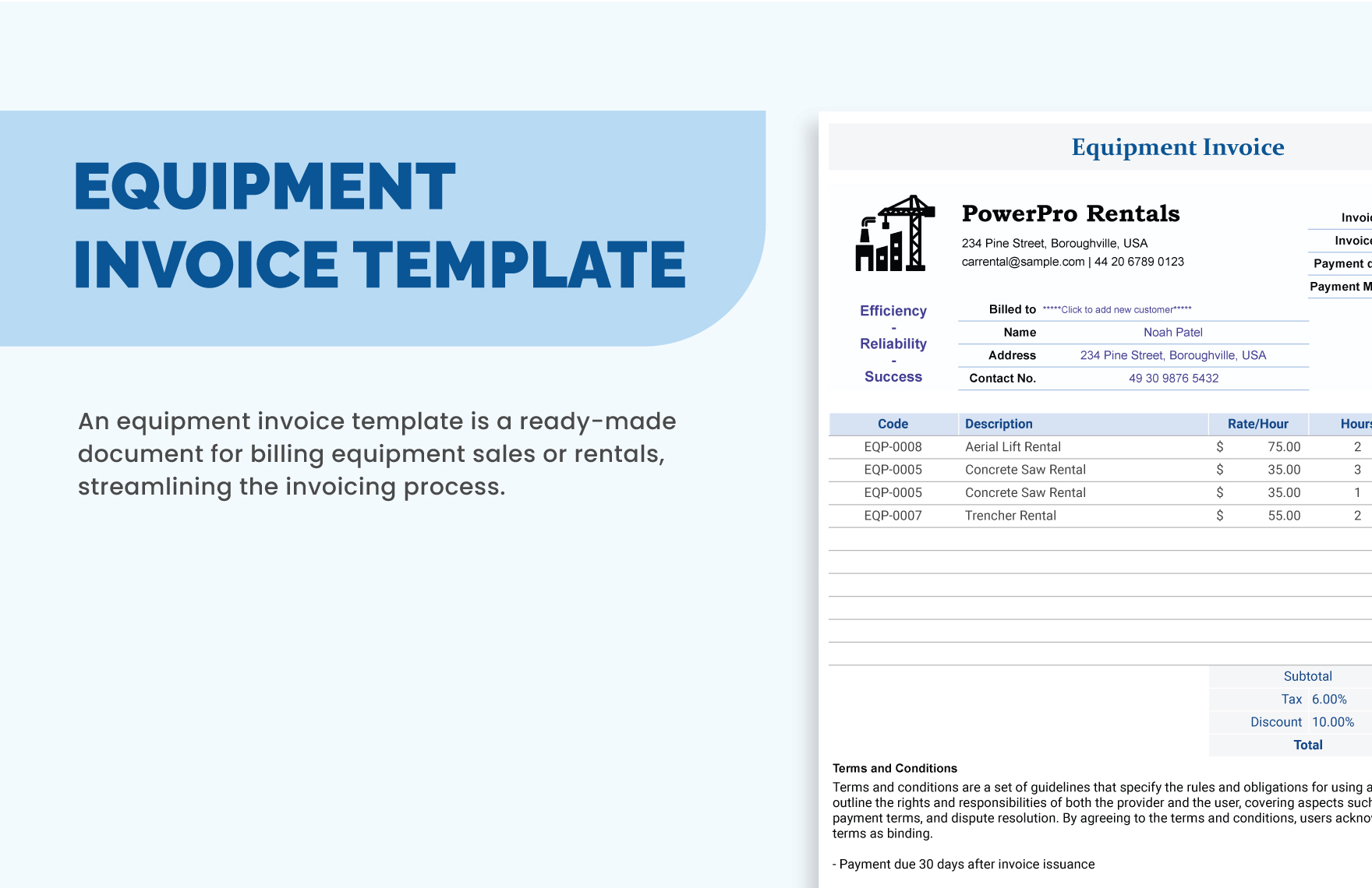 Equipment Invoice Template