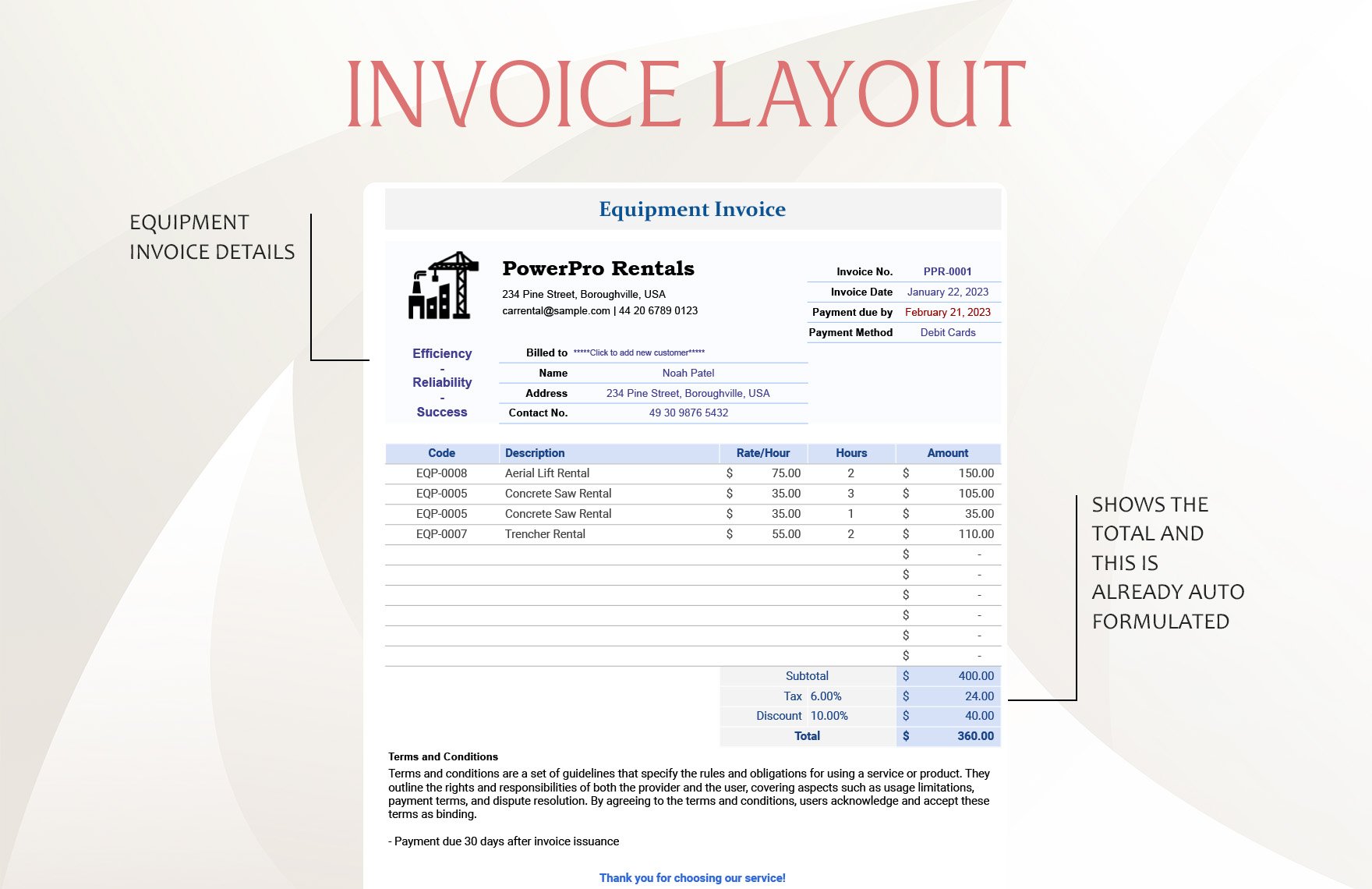 Equipment Invoice Template