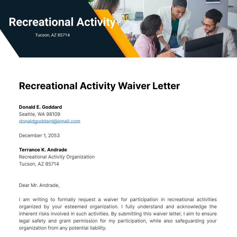 Free Recreational Activity Waiver Letter Template