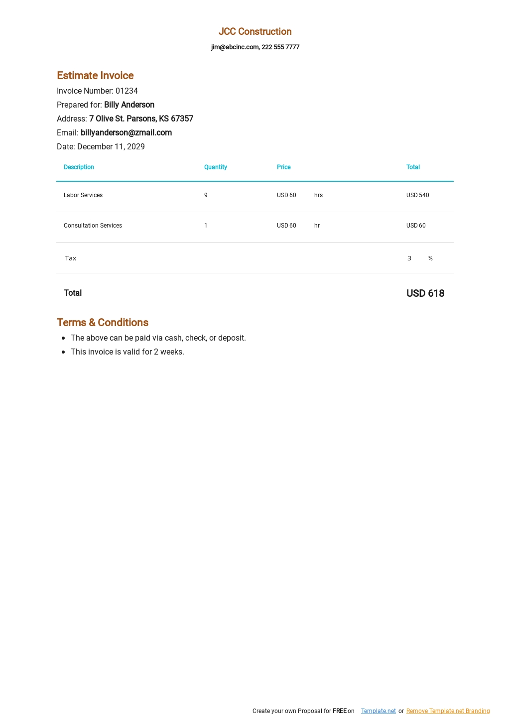 simple invoice template excel