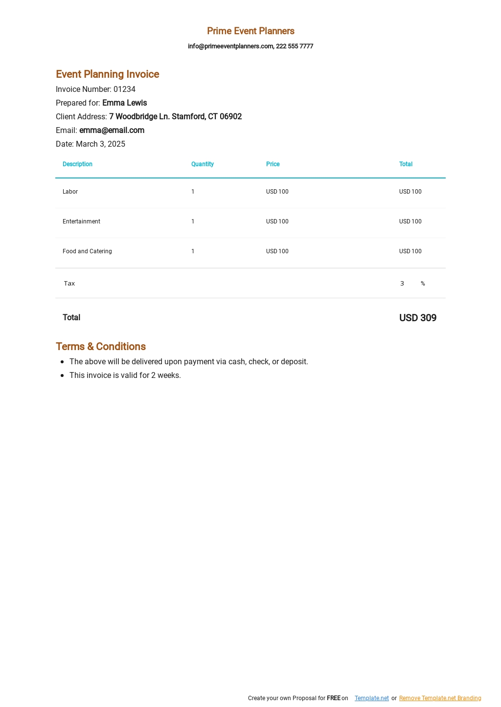 Free Event Planner Invoice Template Free Event Planner Invoice Template